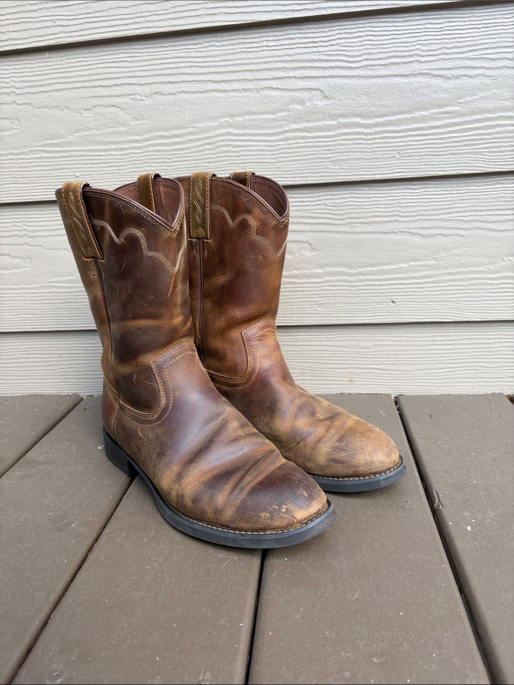 Justin Boots Brown Leather Cowboy Work Boots